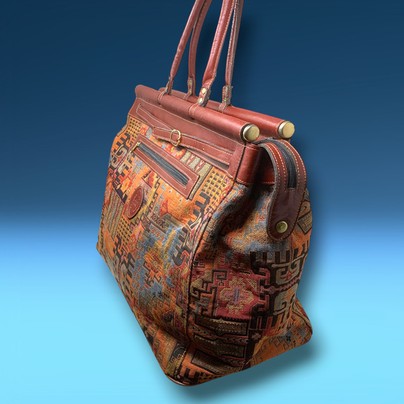 Vintage dark academia southwestern tapestry navy tote bag Castlecore WOVEN TAPESTRY TOTE Medieval Tapestry Tote Bag  main image 3